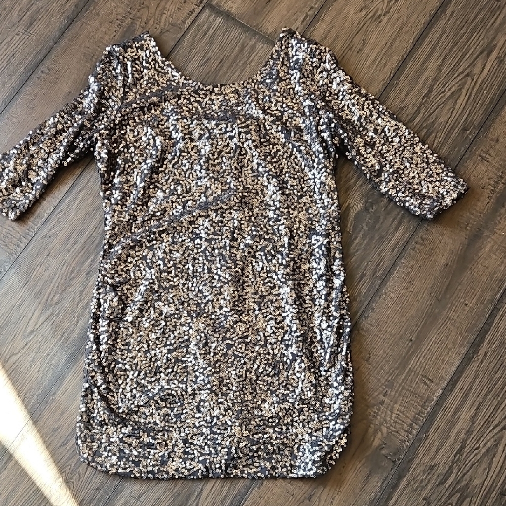 LC Lauren Conrad Sequin Mini Dress in Silver and Cream